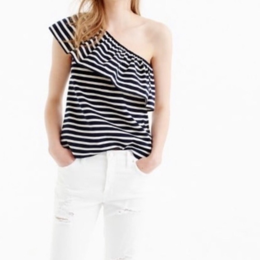 J. Crew One Shoulder Striped Top